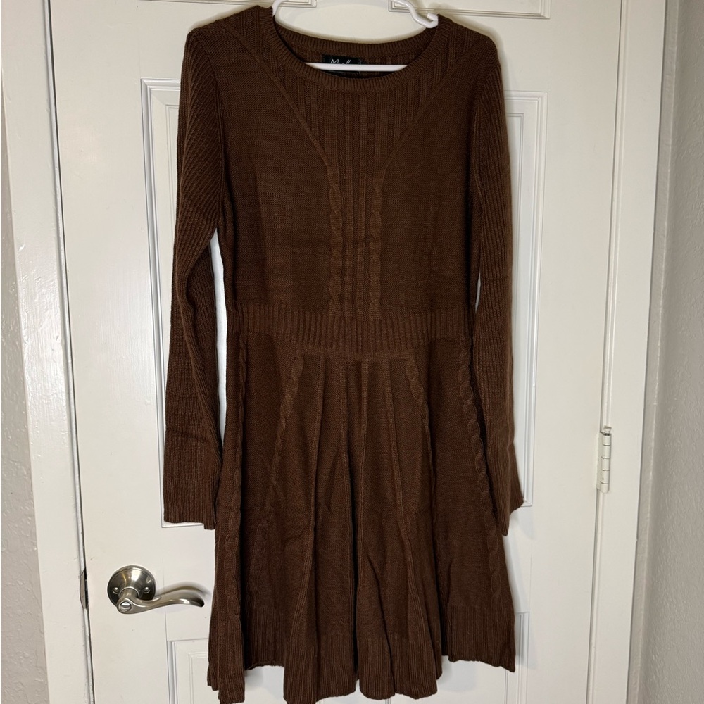 Brown Knit Long Sleeve Dress